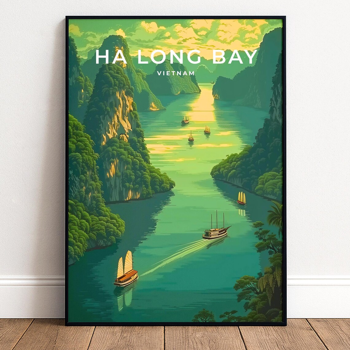 Ha Long Bay Vietnam Green Limestone Karsts Boat Travel Poster