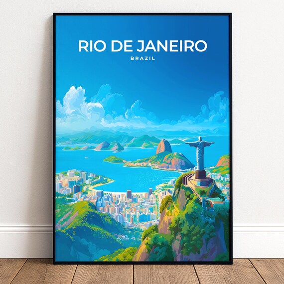 Rio De Janeiro Brazil Christ The Redeemer Retro Travel Poster