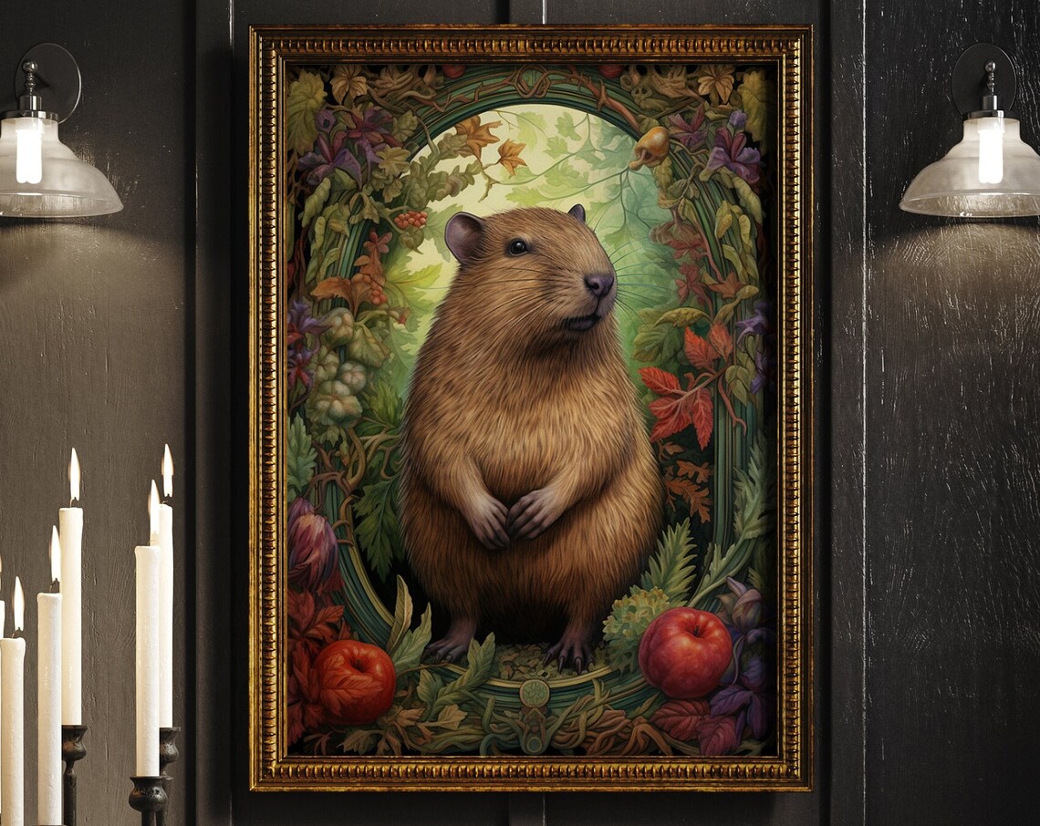 William Morris-Inspired Capybara Autumn Art Print