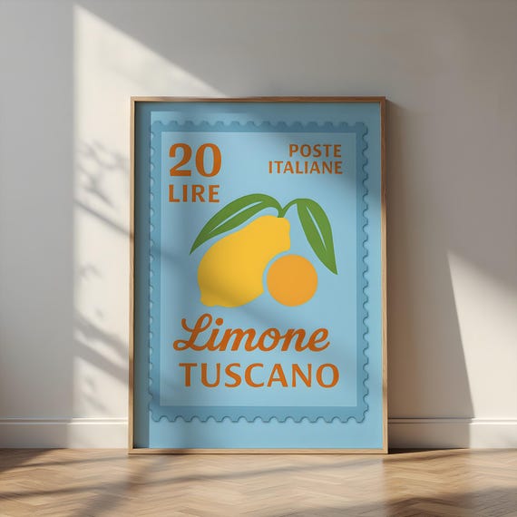 Italian Lemon Stamp Art Print Vintage Kitchen Decor
