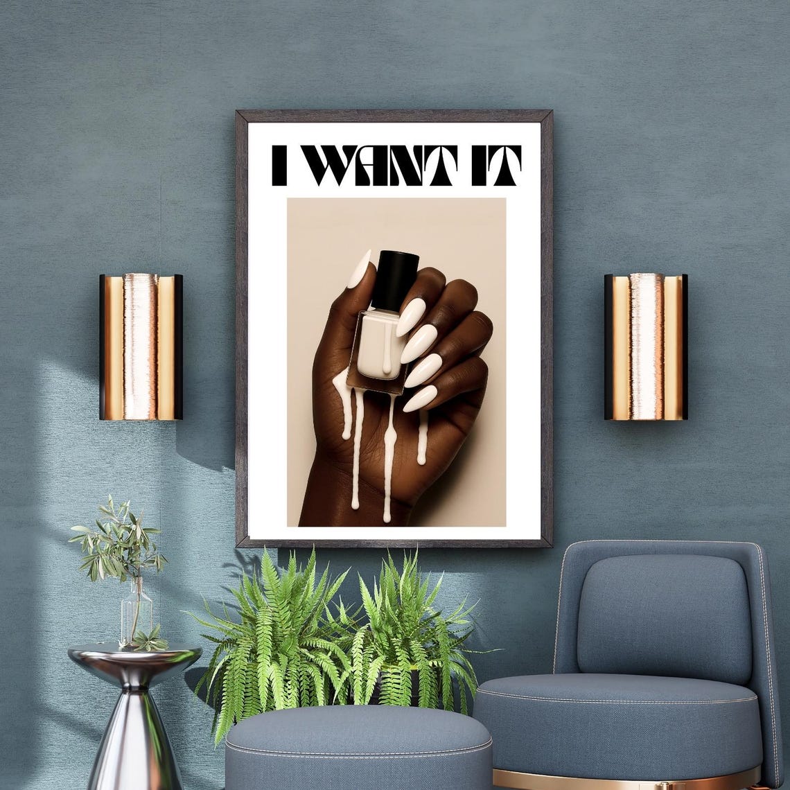 I Want It White Nail Polish Hand Dripping Chic Salon Wall Art