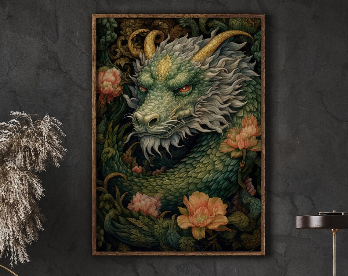 William Morris-Inspired Dragon Art Print, Playroom Decor