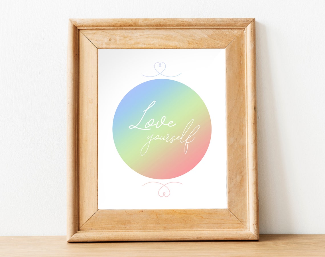 Love Yourself White Script Rainbow Gradient Circle Typography Wall Art - Image 2