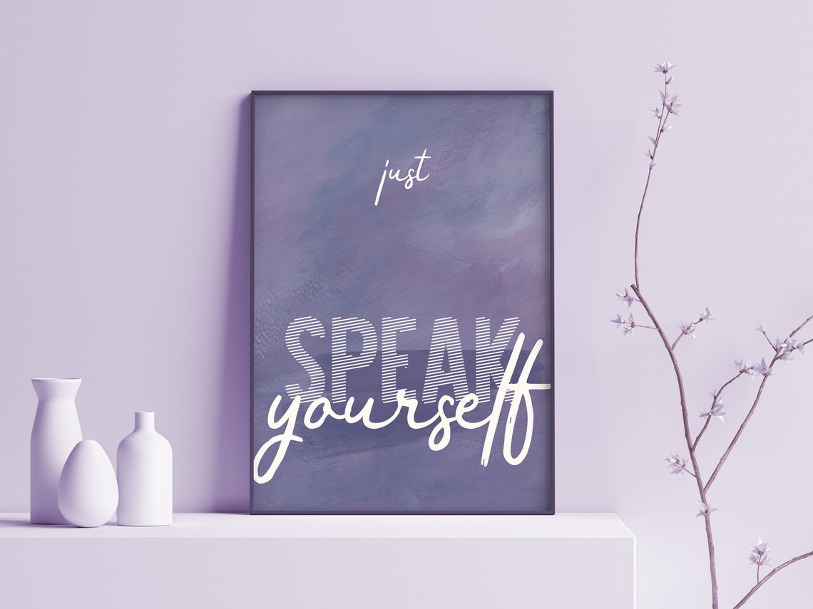 Just Speak Yourself Purple Watercolor Mixed Typography Quote Wall Art - Image 2