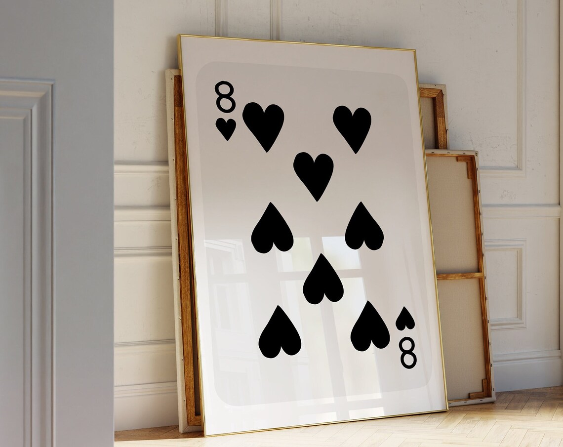 Eight Of Hearts Playing Card Bold Black Pips Graphic Wall Art
