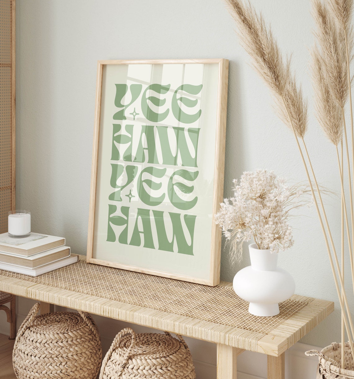 Yee Haw Sage Green Retro Typography Western Cowgirl Decor Poster
