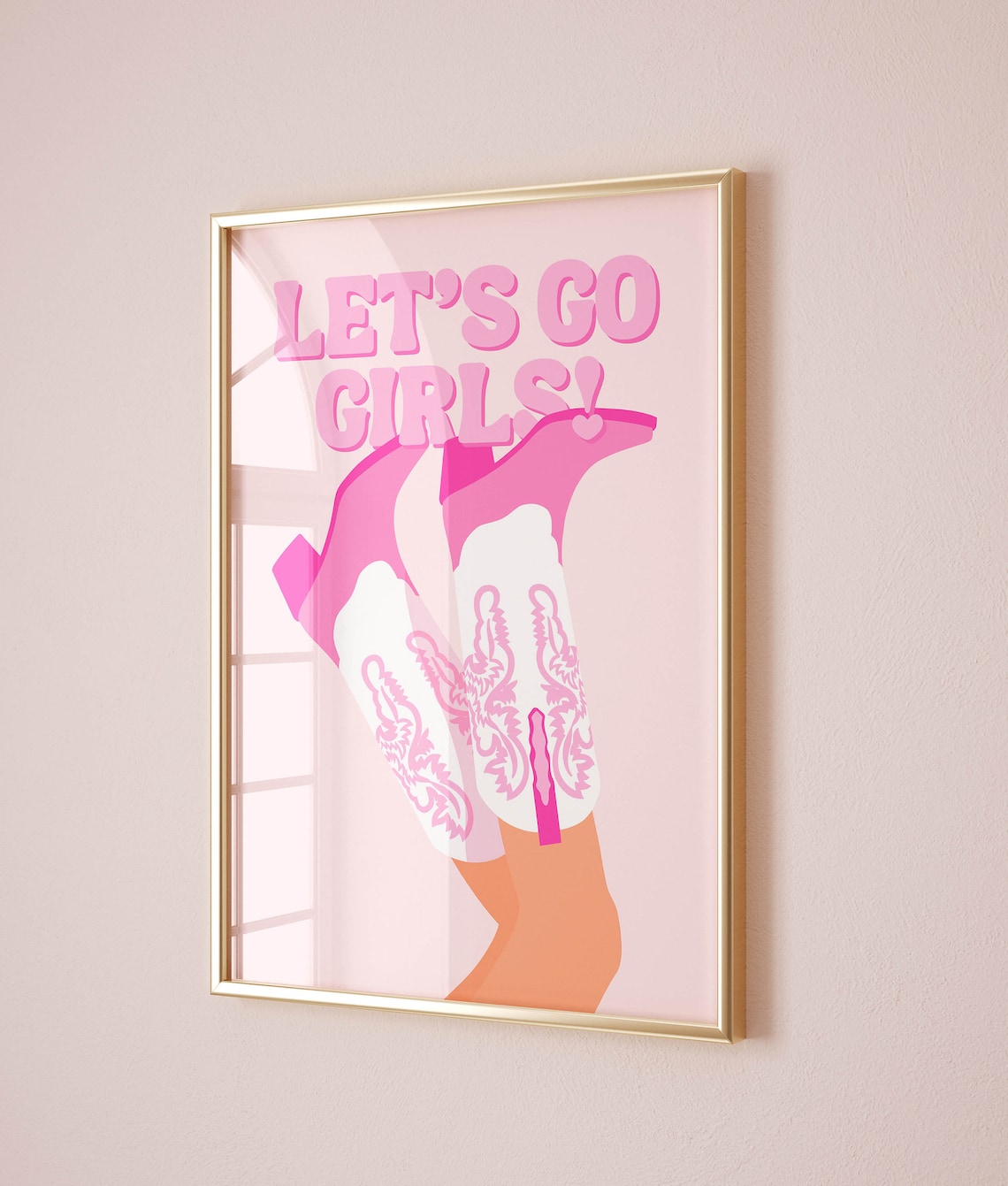 Lets Go Girls Cowgirl Poster, Pink Western Decor