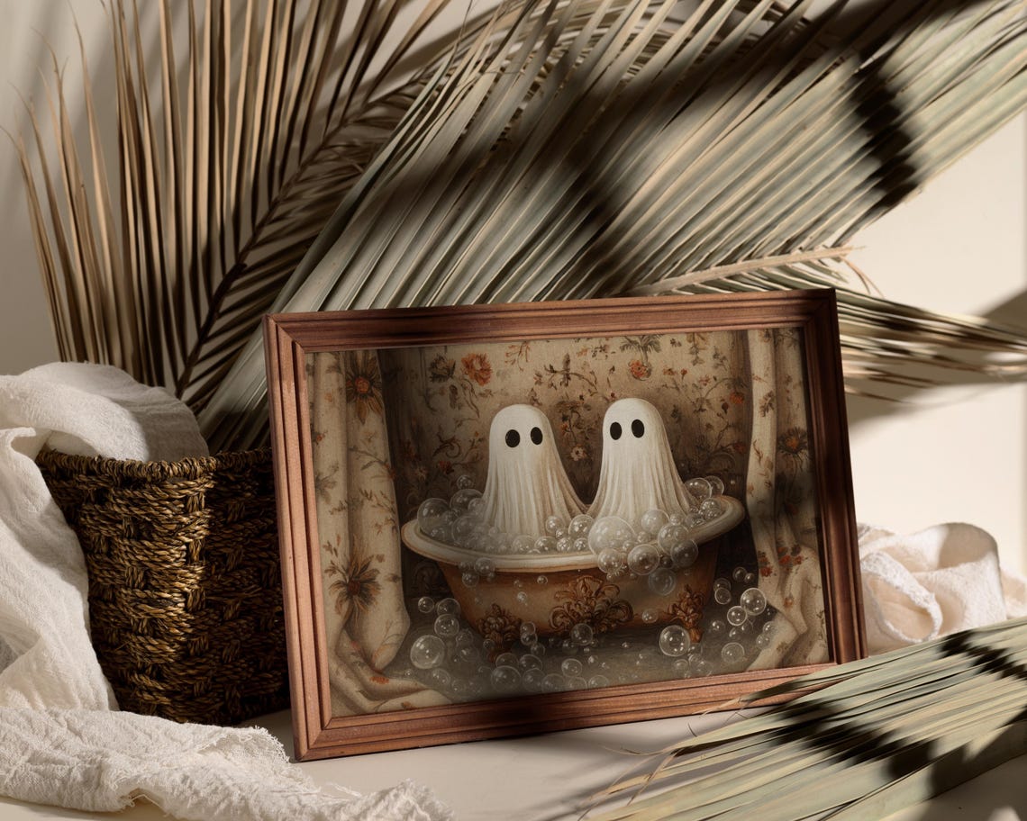 Cute Ghosts Bubble Bath Vintage Whimsical Halloween Art Poster - Image 2