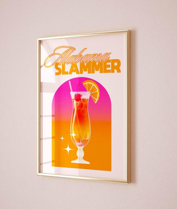 Alabama Southern Art Bar Cart Art Print Dorm Decor Pop Art Alcohol Poster Bar Cart Decor Pink And Orange Wall Art Trendy Apartment Decor