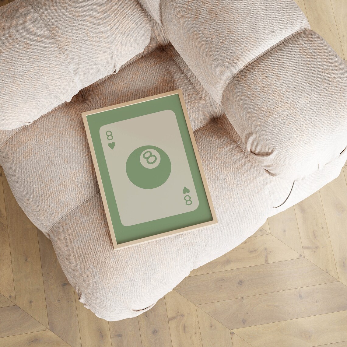 Sage Green 8 Ball Eight of Hearts Minimalist Playing Card Poster - Image 2