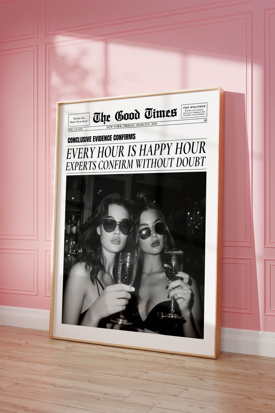 Newspaper Bar Cart Decor, Funny Quote Art Print