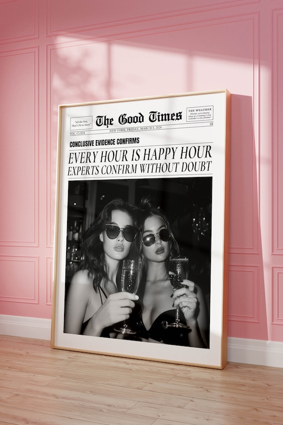 Newspaper Bar Cart Decor, Funny Quote Art Print