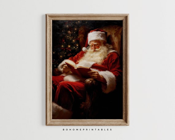 Sleeping Santa Claus Funny Christmas Painting Holiday Decor Santa Claus Sleeping Rustic Christmas Home Decor Vintage Art Oil Painting Print