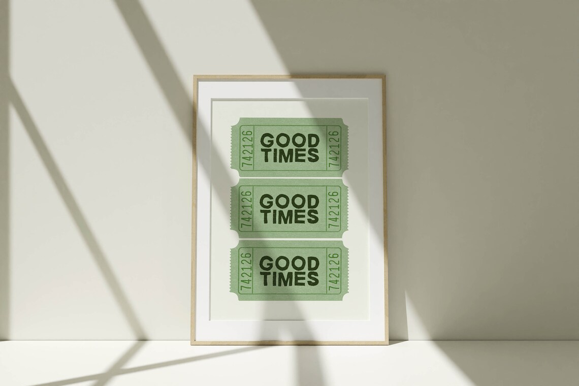 Good Times Retro Cinema Ticket Stubs Sage Green Wall Decor Poster - Image 2