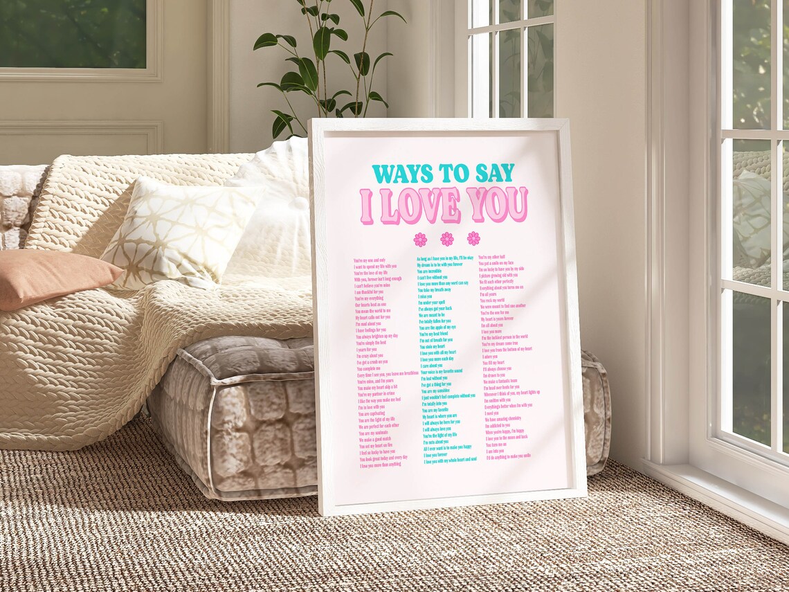 Ways To Say I Love You Retro Pink Teal Love Quotes List Poster - Image 2