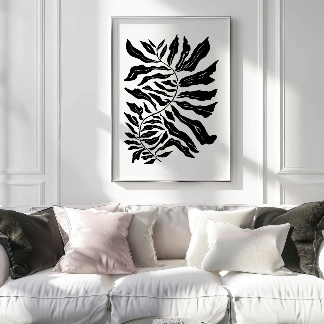 Modern Black White Botanical Leaf Branch Minimalist Decor Poster - Image 2