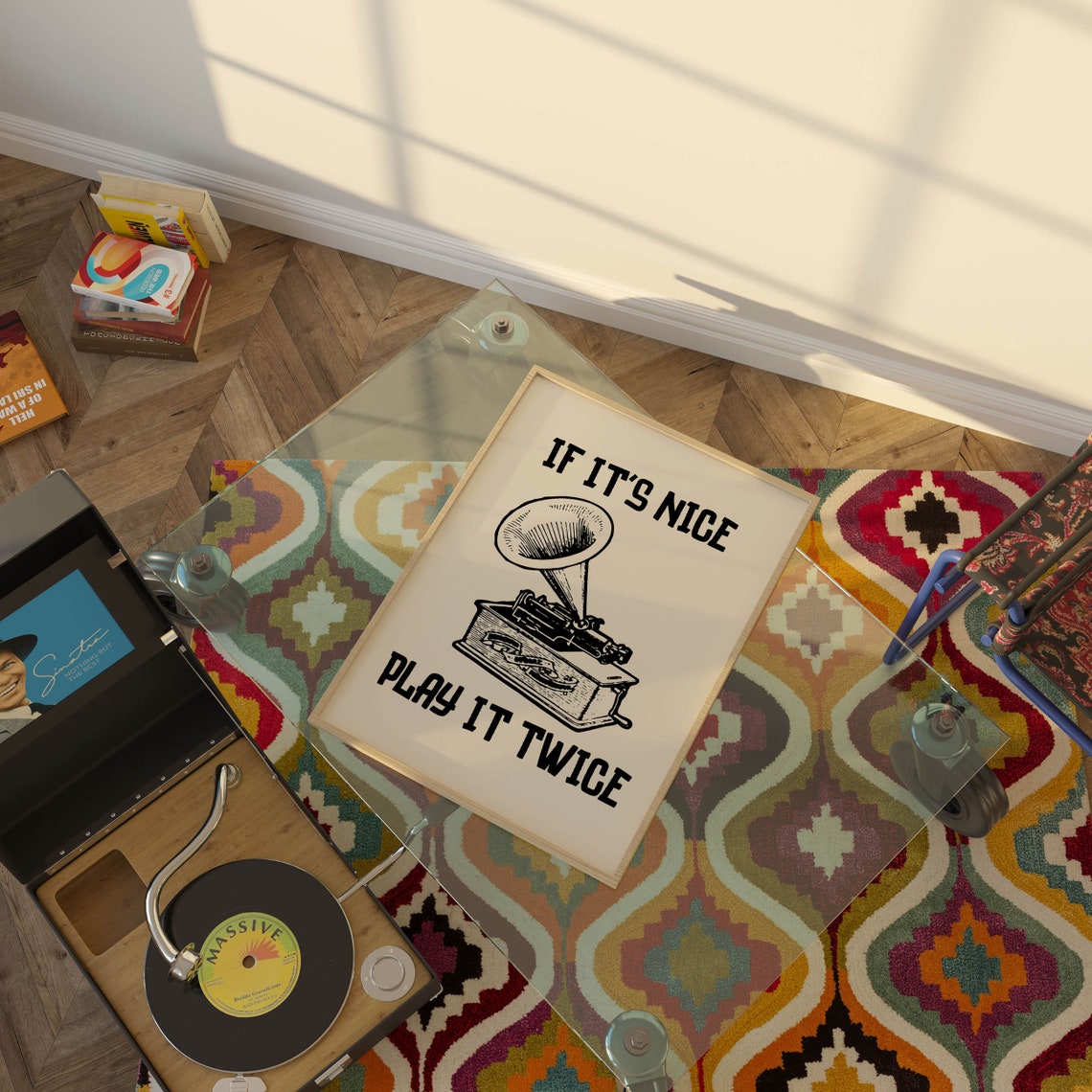 If It's Nice Play It Twice Black Gramophone Retro Quote Poster - Image 2
