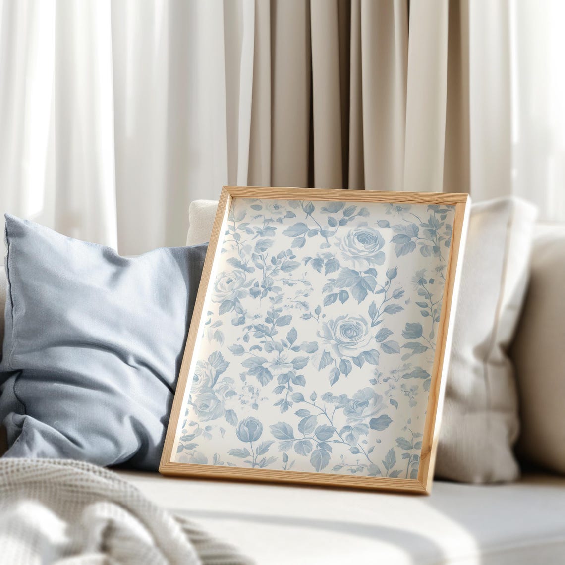 Floral Art Choinoiserie Print Blue Wall Decor Coastal Granddaughter Print Blue Wall Art Dorm Coastal Cowgirl Print Grandmillenial Decor - Image 2