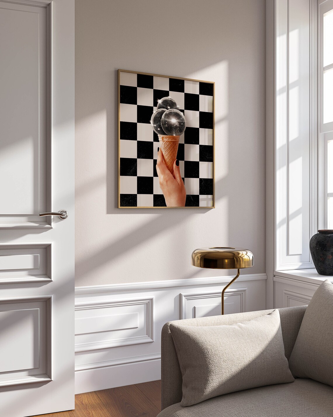 Black And White Disco Ball Print, Groovy Poster - Image 2