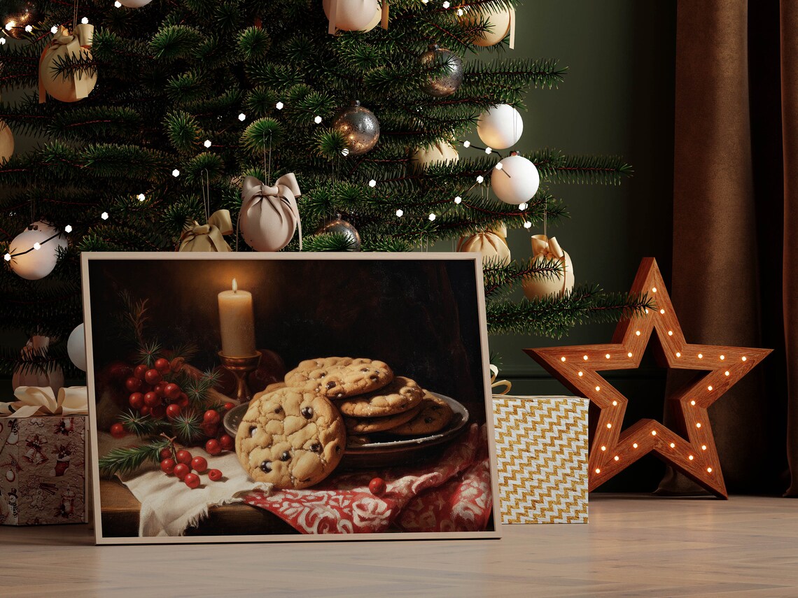Christmas Chocolate Chip Cookies With Candle Still Life Poster - Image 2