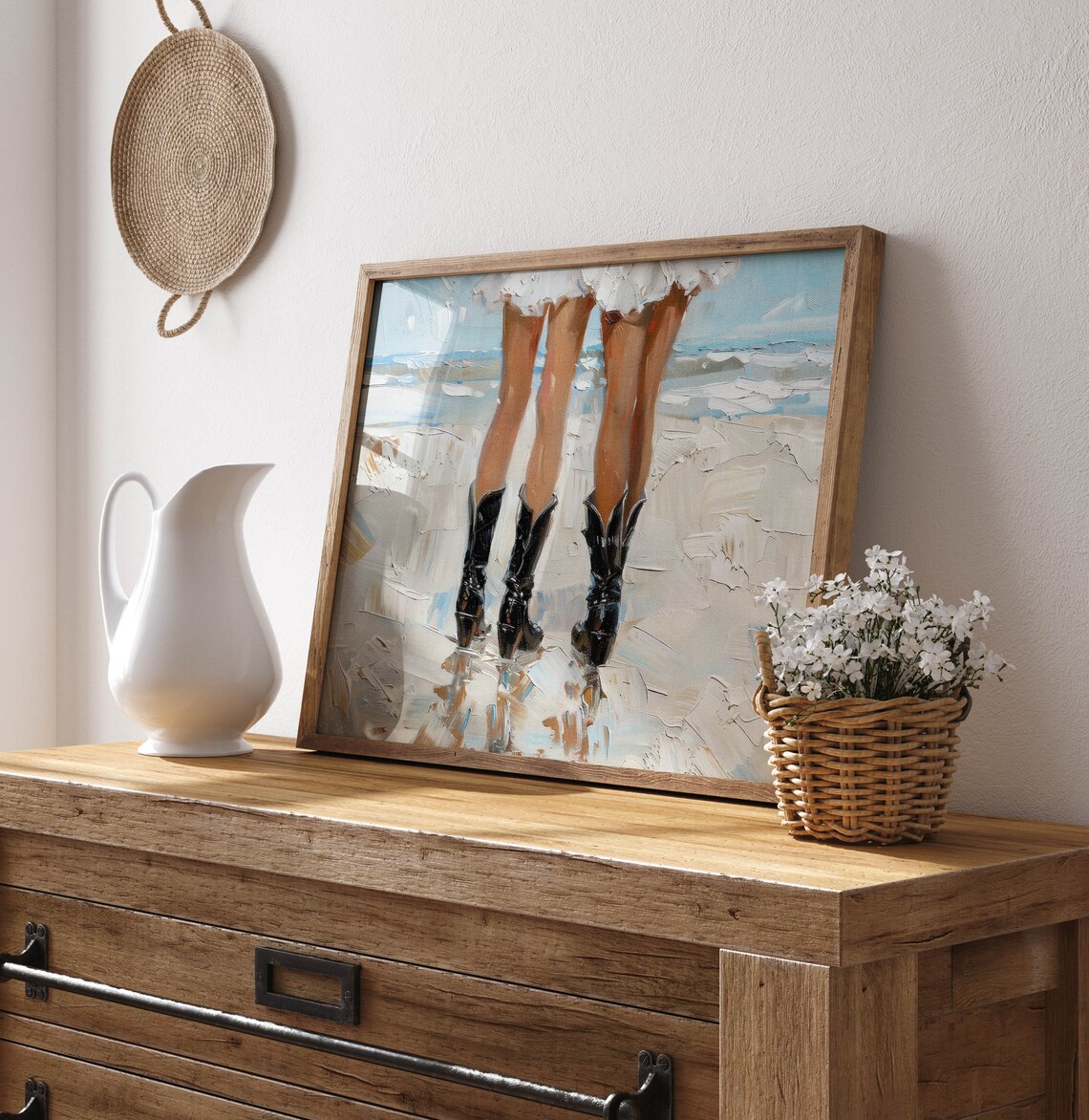 Coastal Cowgirl Beach Cowboy Boots Western Oil Painting Poster - Image 2