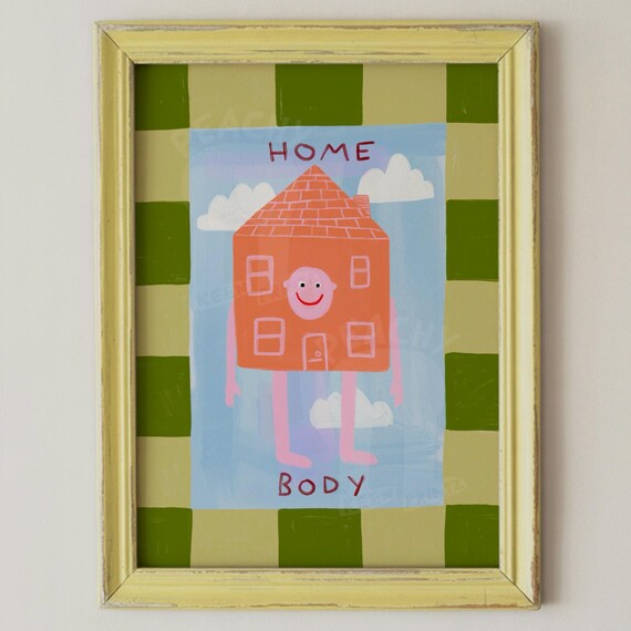 Home Body Smiling House Whimsical Folk Art Print Cute Cottage Decor