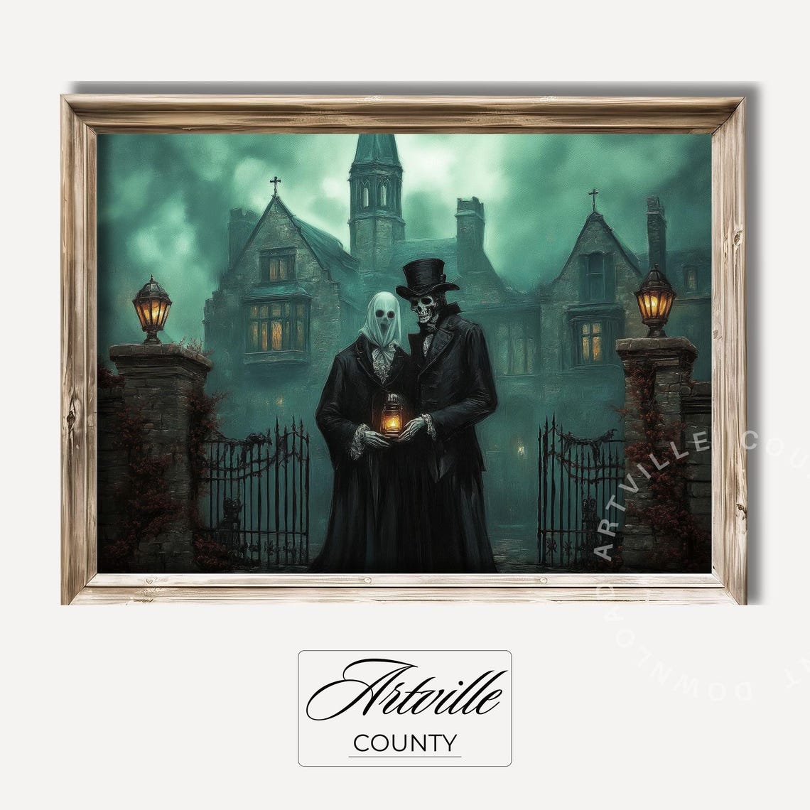 Victorian Skeleton Couple Haunted Manor Halloween Gallery Wall Poster - Image 4