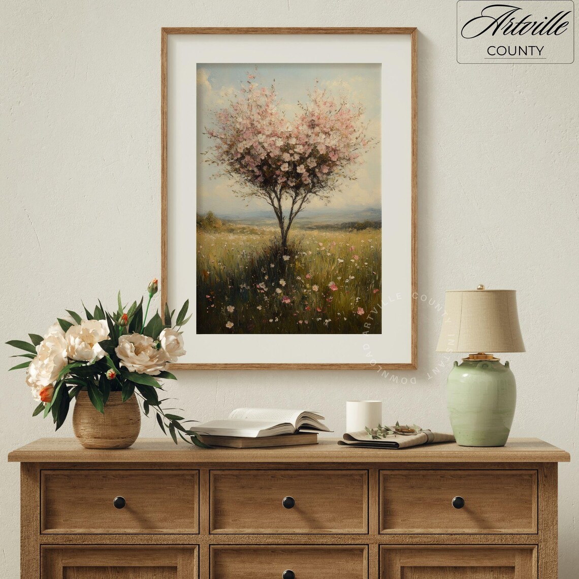 Heart Shape Tree Spring Landscape Romantic Art Print - Image 3