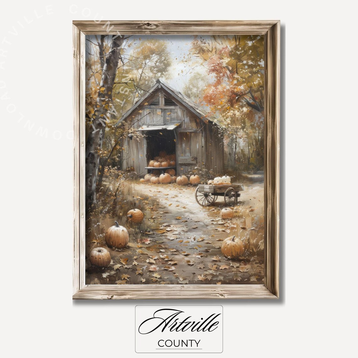 Farmhouse Pumpkin Barn Art Print, Autumn Foliage