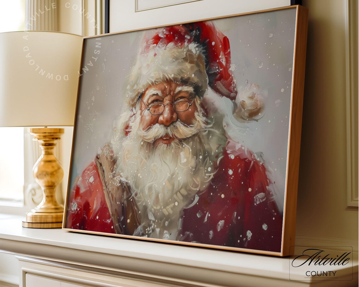 Santa Claus Vintage Oil Painting Wall Art Print - Image 2