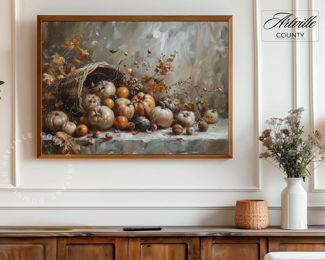 Autumn Cornucopia Harvest Still Life Oil Painting Style Poster - Image 5