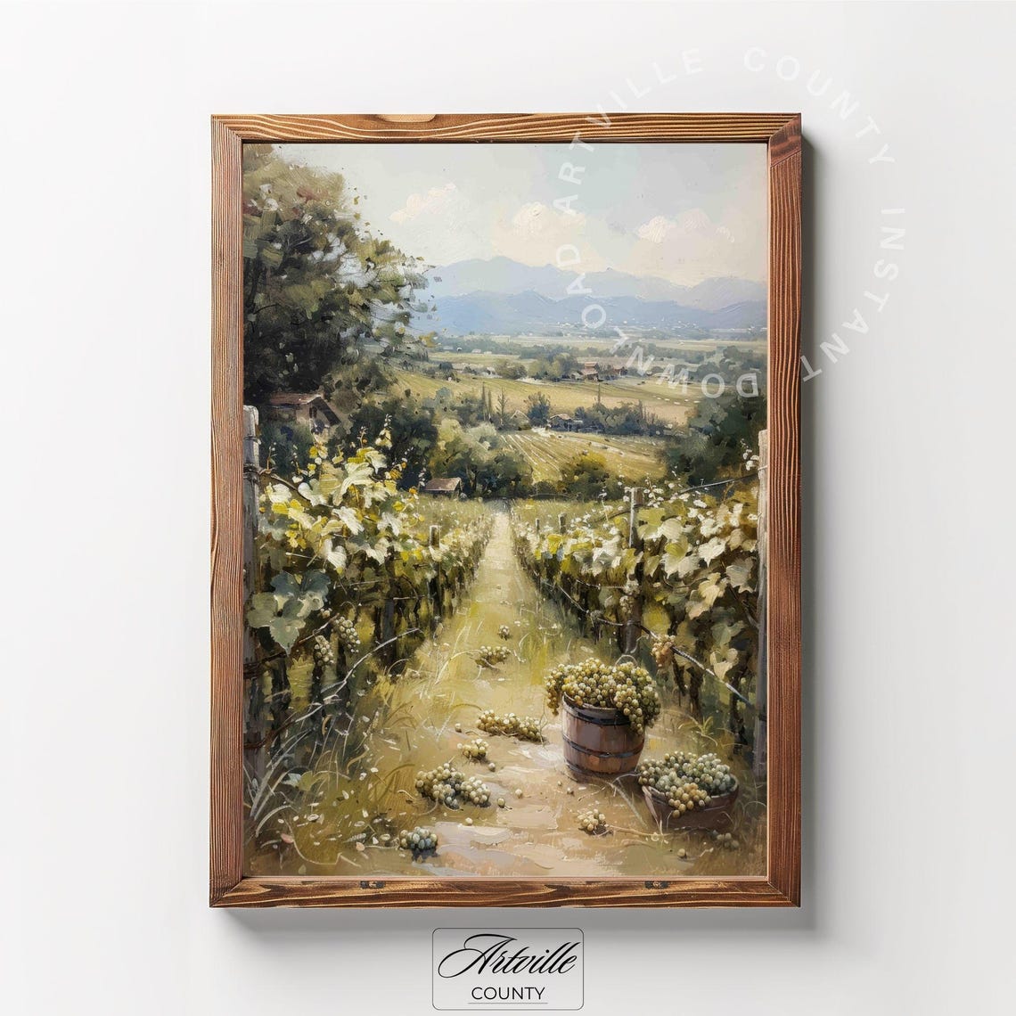 Vineyard Harvest Grape Rows Rolling Hills Vintage Landscape Poster - Image 3