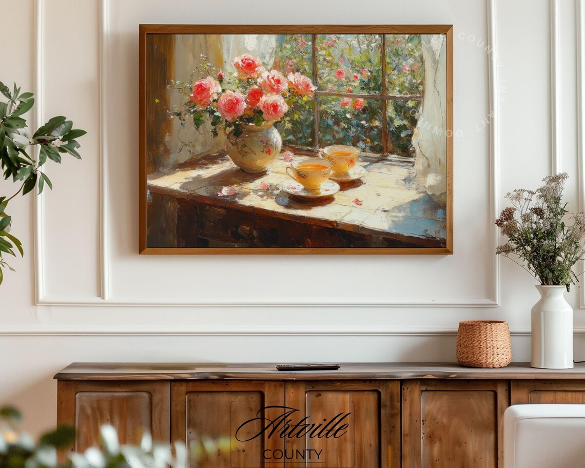 Roses And Teacups Vintage Still Life Art Print - Image 4