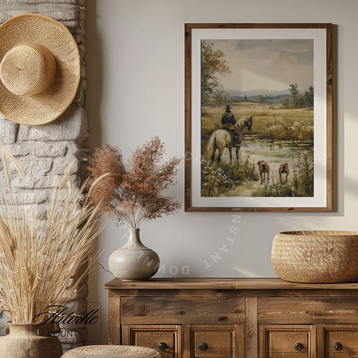 Vintage Hunting Art Antique Horse Print Equestrian Wall Art Vintage Landscape Oil Painting Hunting Dogs Print - Image 3