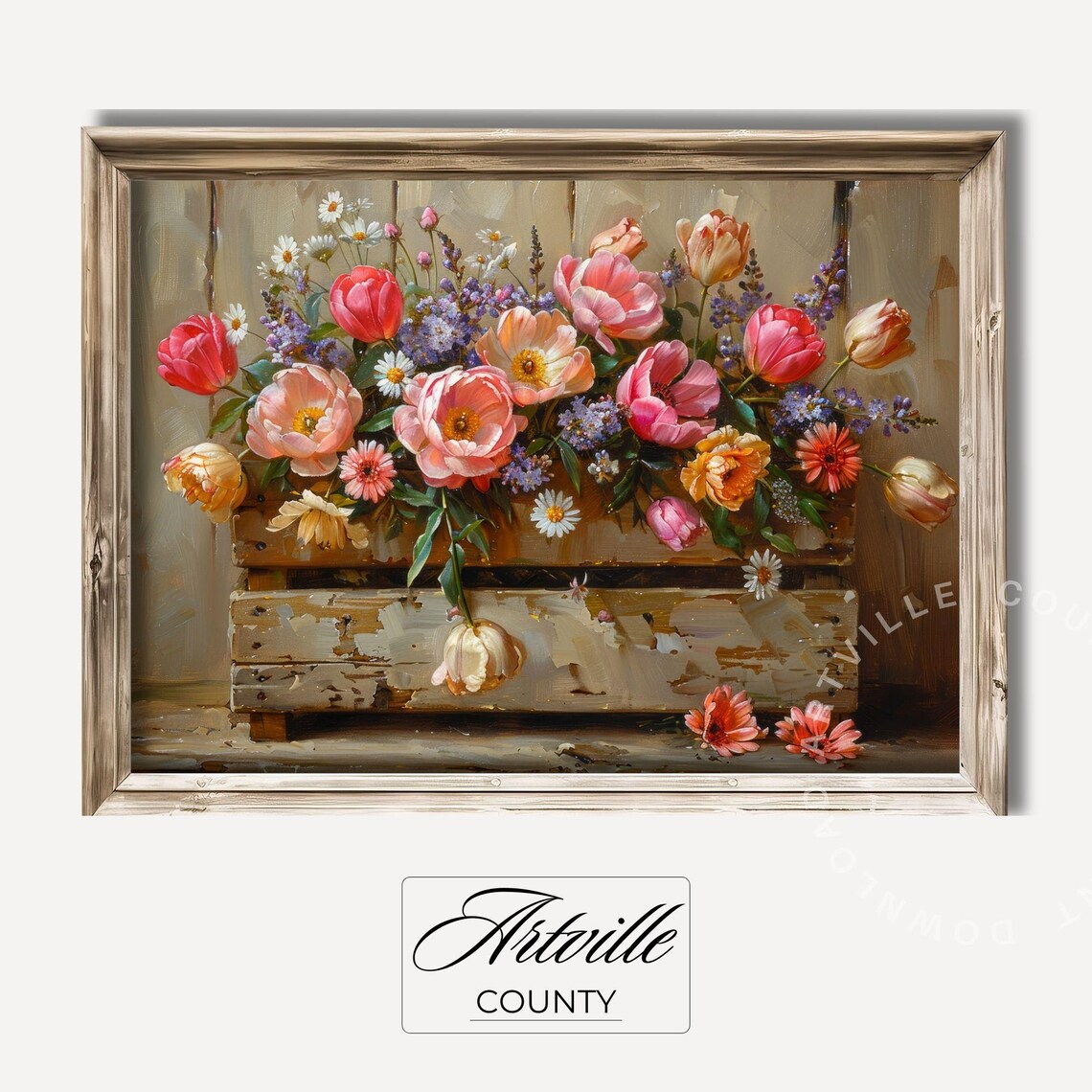Flowers In Crate Farmhouse Floral Art Print