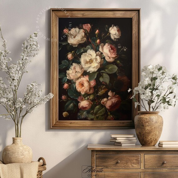 Moody Dark Floral Vintage Poster Print