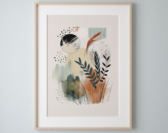 Boho Abstract, Earthy Tones Minimalist Art Print