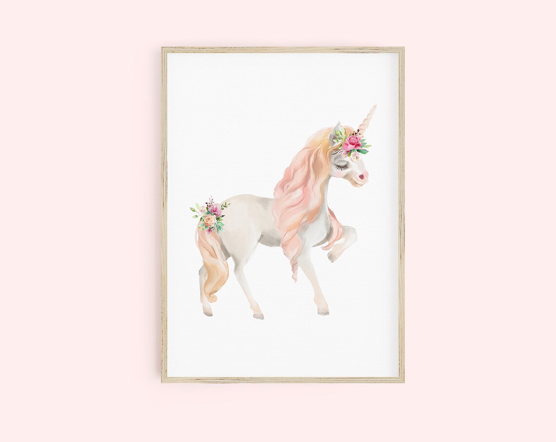 Pretty Unicorn Wall Art Instant Unicorn Pink Unicorn Decor Girls Room Prints Girls Nursery Decor Unicorn Art
