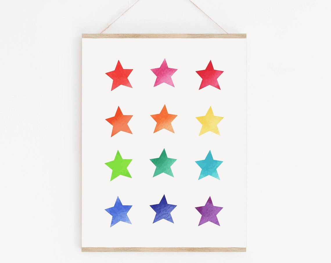 Rainbow Stars Print, Bright Playroom Poster