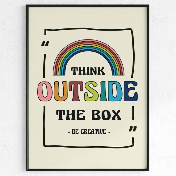 Think Outside The Box Rainbow Retro Motivational Quote Poster