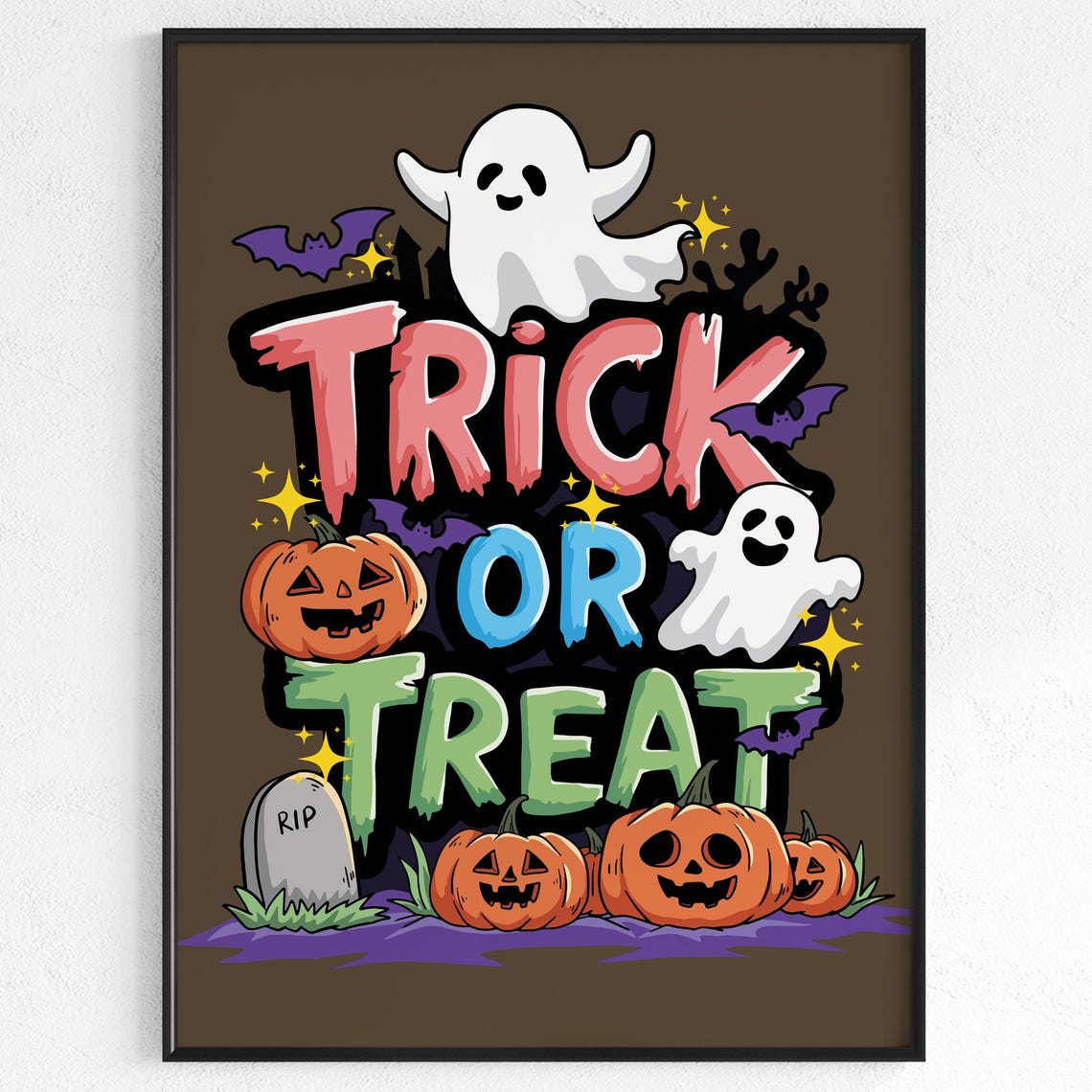Trick Or Treat Cute Ghosts Pumpkins Halloween Cartoon Poster