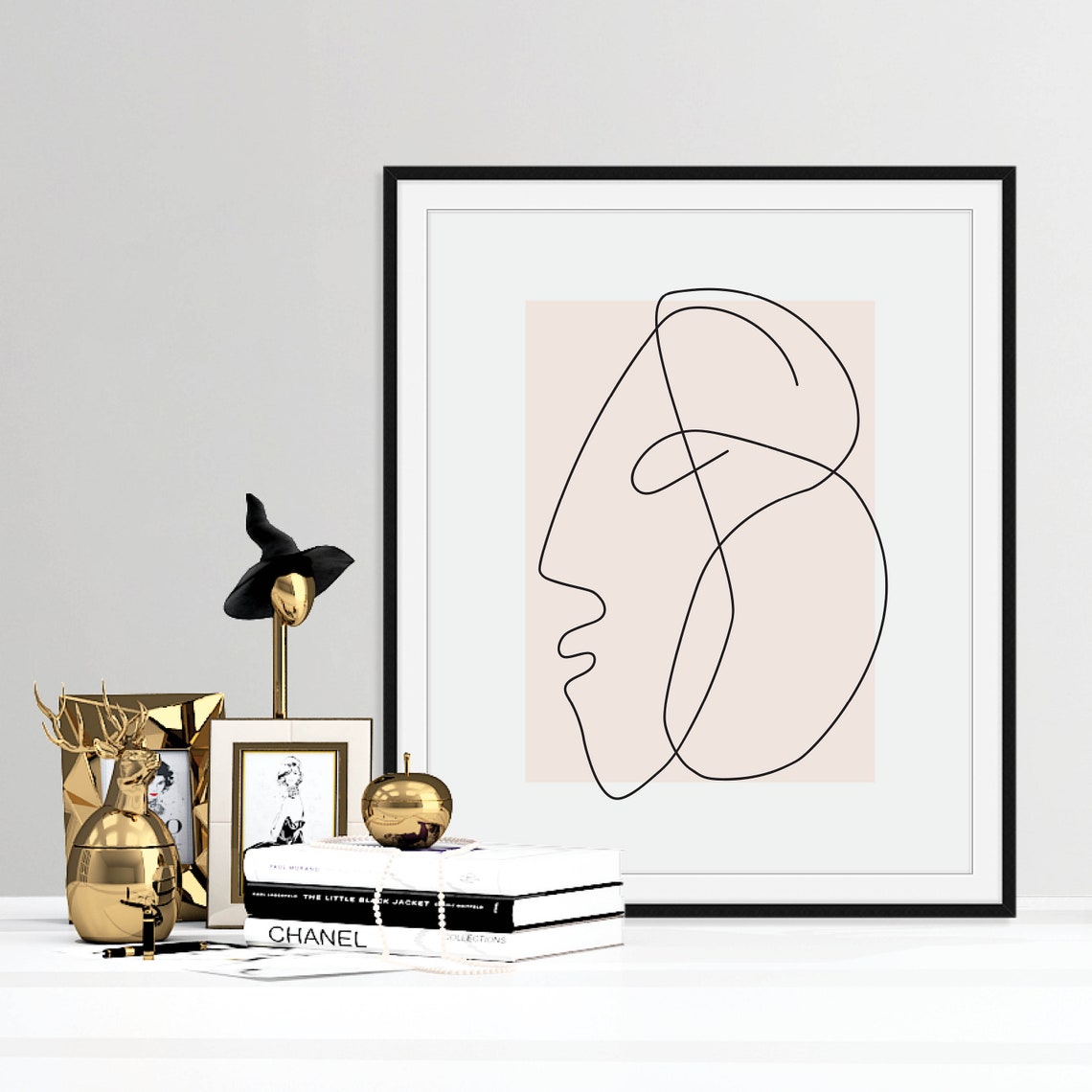 Abstract Line Art Face Blush Pink Modern Minimalist Portrait Poster