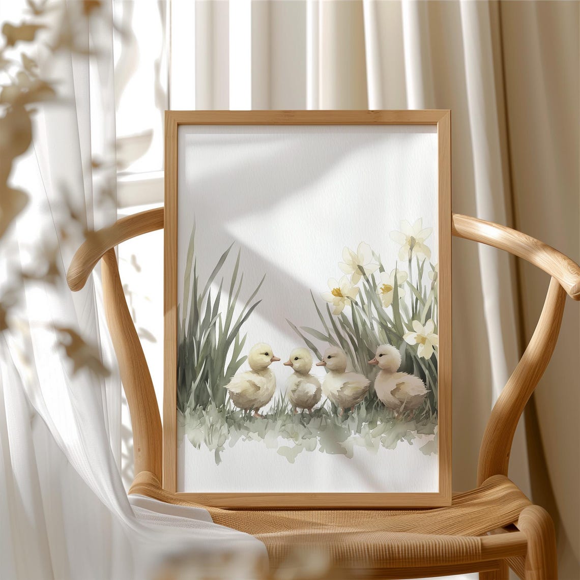 Four Ducklings And Daffodils Watercolor Cute Spring Nursery Art Print - Image 3