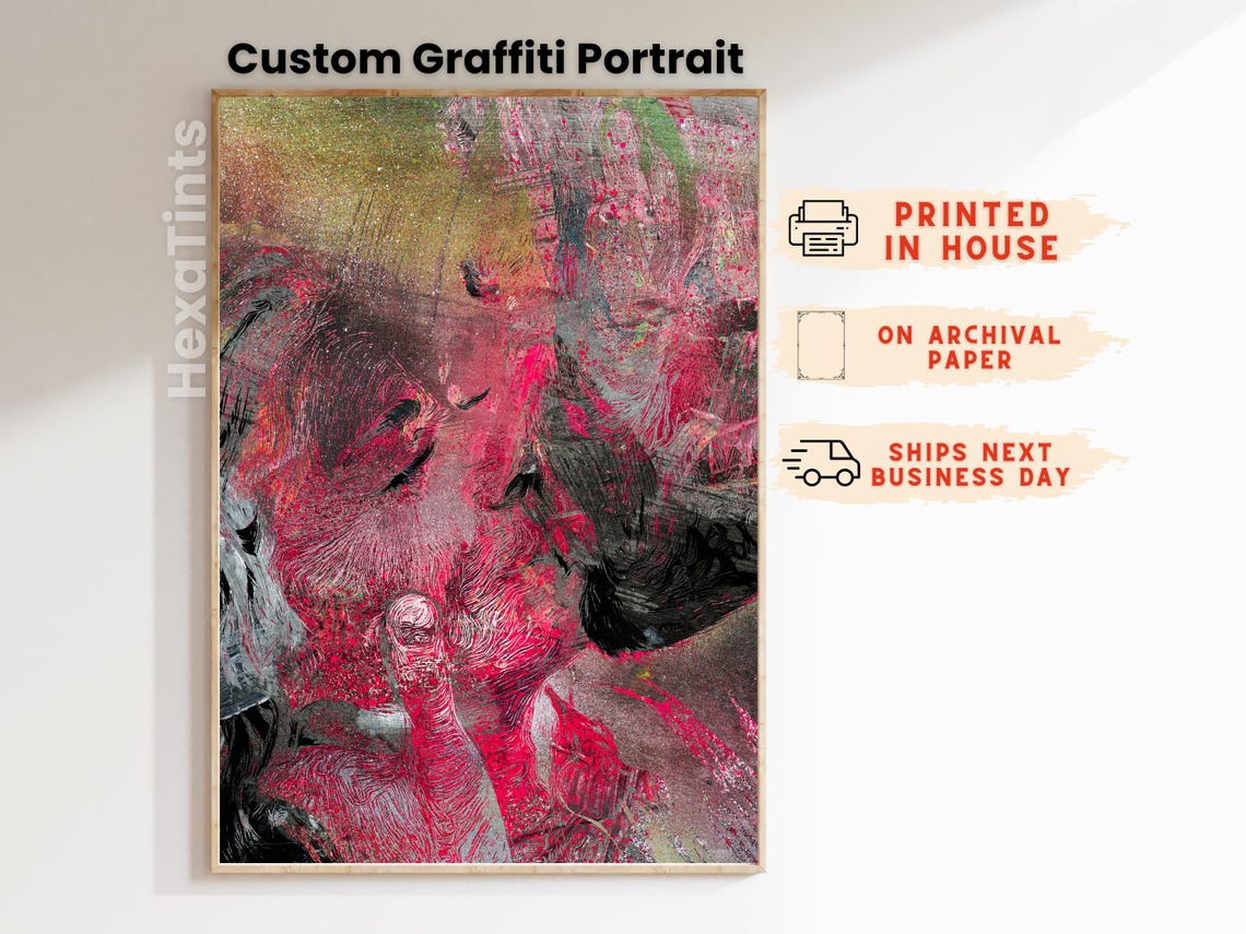 Unique Personalized Couples Portrait Custom Maximalist Graffiti Print - Image 4