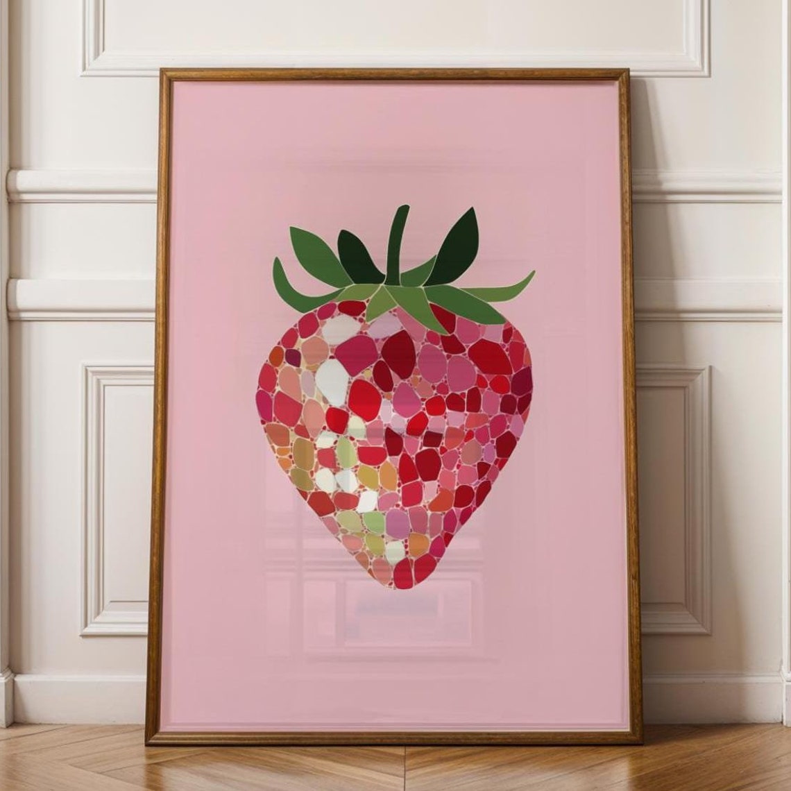 Pink Mosaic Strawberry Fragmented Fruit Art Print Kitchen Decor