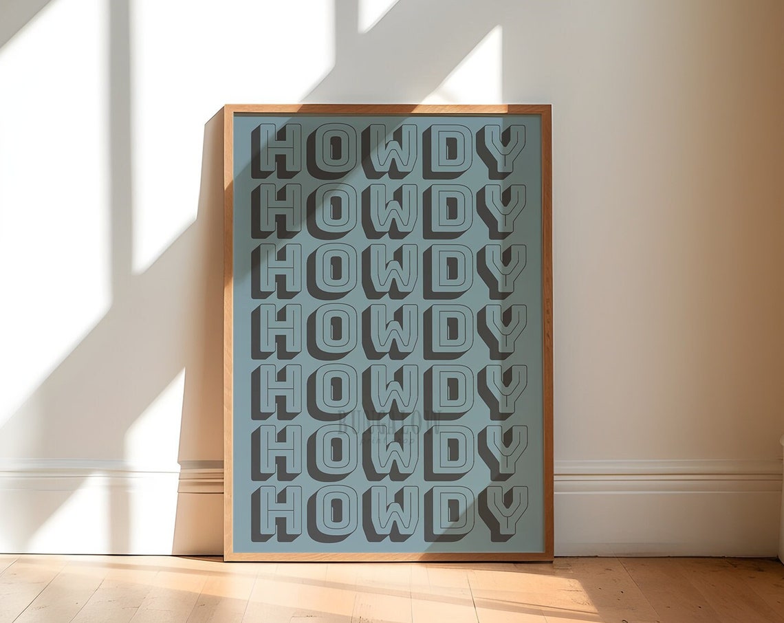 Howdy Repeated Retro 3D Block Letters Teal Western Typography Poster - Image 2