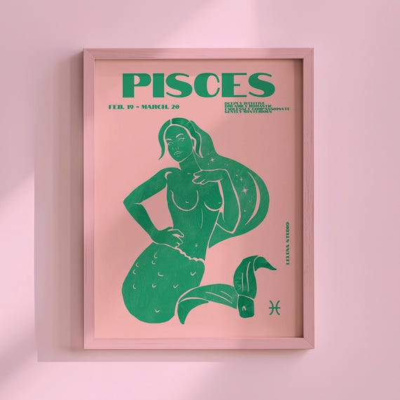 Pink Green Maximalist Pisces Wall Art Postermaximalist Zodiactrendy Astrology Artpisces Print Instant Downloadfun Apartment