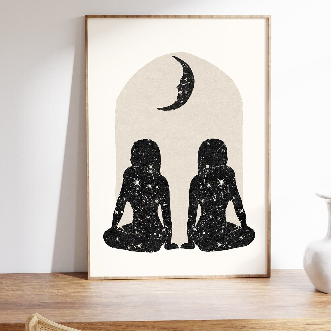 Cosmic Sisters Starry Women Crescent Moon Spiritual Poster Art