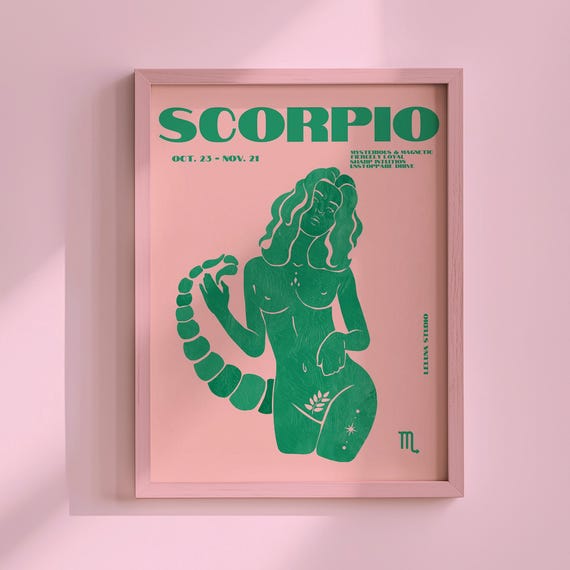 Pink Green Maximalist Scorpio Wall Art Postermaximalist Zodiactrendy Astrology Artscorpio Print Instant Downloadfun Apartment
