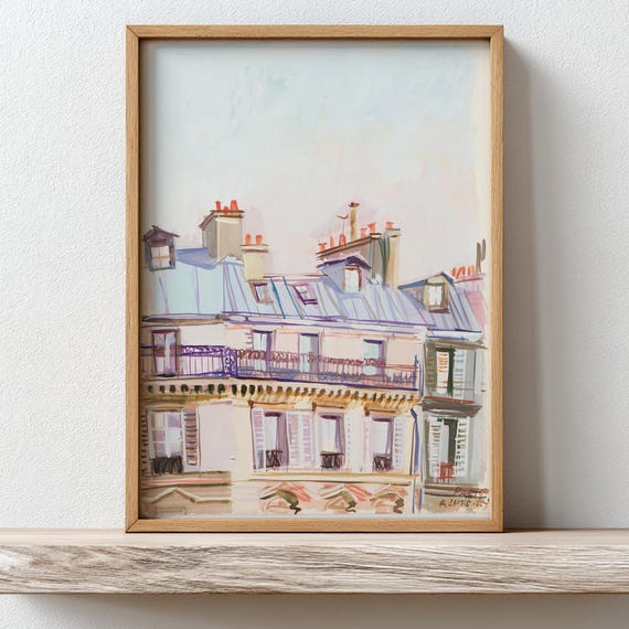 Vintage Abstract Paris Balcony Poster Apartment Watercolor Art Minimalist French Architecture Decor Old Money Print